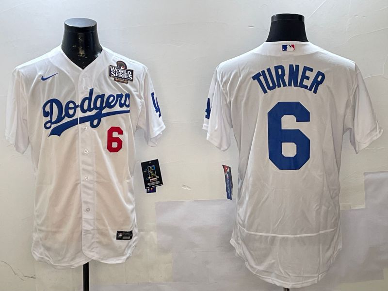Men Los Angeles Dodgers 6 Turner White City Edition Elite Nike 2025 MLB Jersey style 3